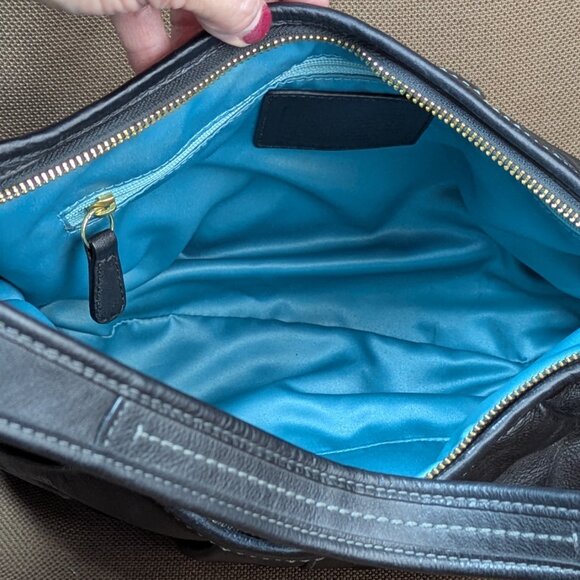 Coach Pleated Leather Handbag Black Hobo Shoulder Bag Purse - Picture 7 of 13